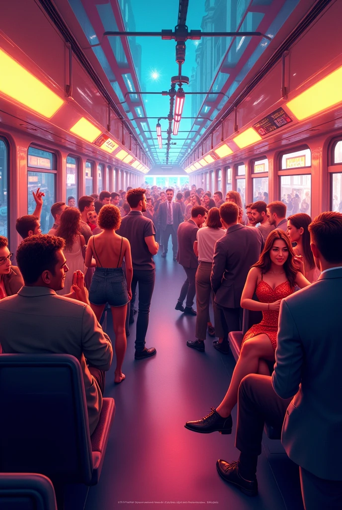 A graphic showing a tram. 
Vienna, 
modern, Party in the tram