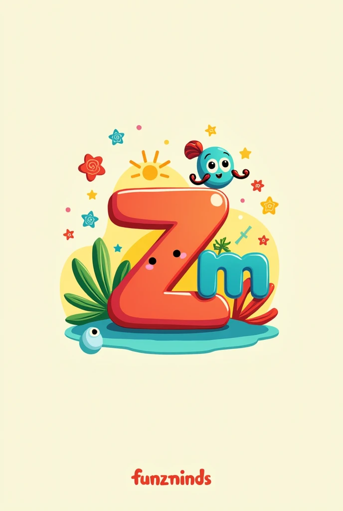 Create ZM logo business pfp attractive with designs n colors for kids activities book with funZMinds written because thats the business name