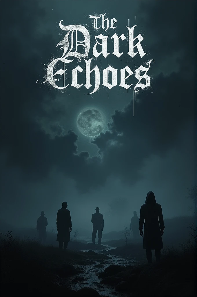 The Dark Echoes: Imagine a band whose name evokes the presence of a persistent echo in the darkness, creating an atmosphere of mystery and power. The band&#39;s image could include a nighttime background with deep shades of black and grey., interspersed with dark blue or purple stars.

Visualize a gloomy landscape, perhaps with silhouettes of figures in shadow, that seem to resonate with a hidden energy. The name of the band, "The Dark Echoes", could be in a gothic or metal font style, with details that seem to reverberate or distort, suggesting the mentioned echo.

To add more drama, you could include elements like fog or smoke in the background, and dim lighting that highlights the band&#39;s name and creates an enigmatic atmosphere.

The image should capture a sense of dark, resonant power, reflecting both the intensity of his music and the mysterious and evocative atmosphere of his name.