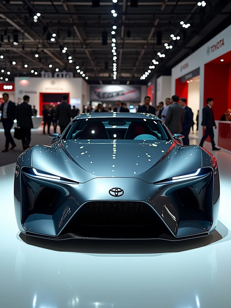 Toyota Real brand concept car in auto expo, include hyper realism, hd, 4k.