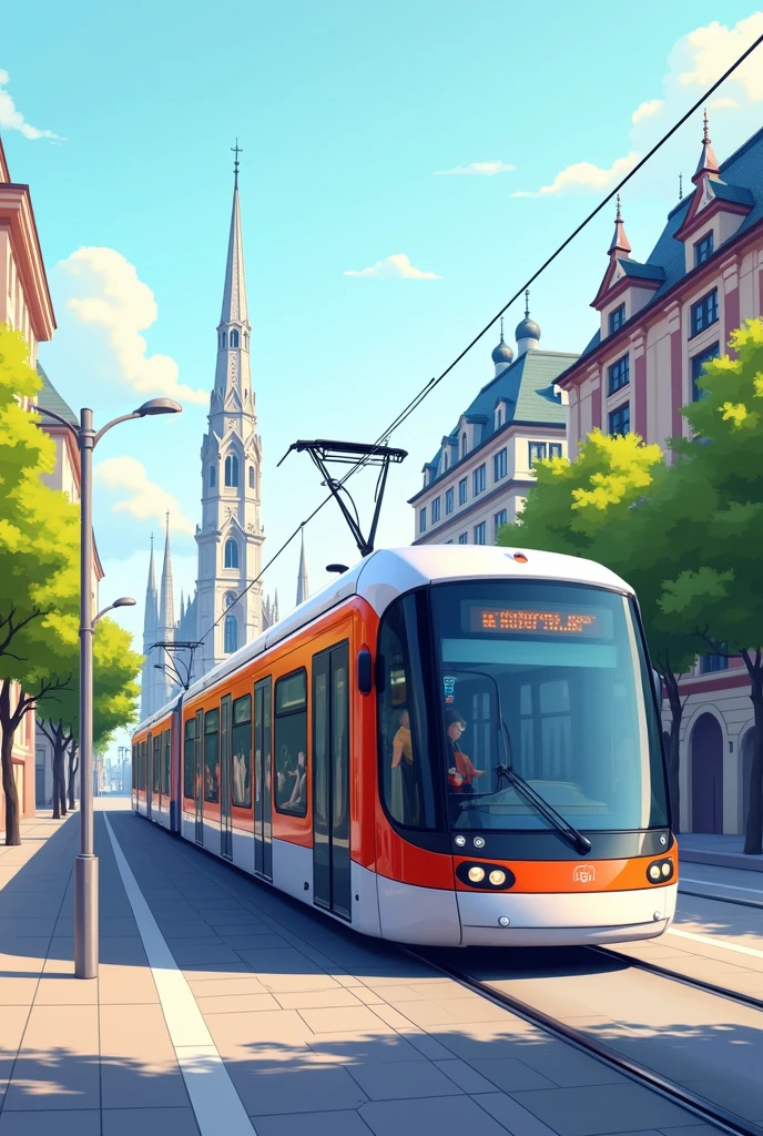 A graphic showing a tram. 
Vienna, modern 