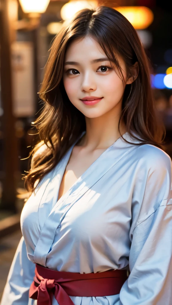 8k,Highest quality,(masterpiece:1.2),(Realistic),(Realistic:1.37),Ultra-high resolution,1 female college student,city,smile,Beautiful Eyes,Summer festival,(((Beautiful yukata))),Big Breasts,Perfect body,Perfect Fingers,Professional Lighting,gravure,Detailed face and skin texture,fine grain,RAW Photos