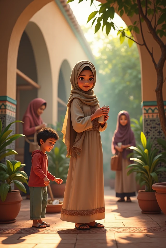 Islamic girl helping her relatives