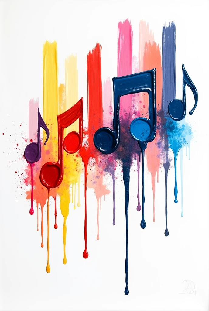 10 color brush strokes on white background, with drops of paint flowing into music notes