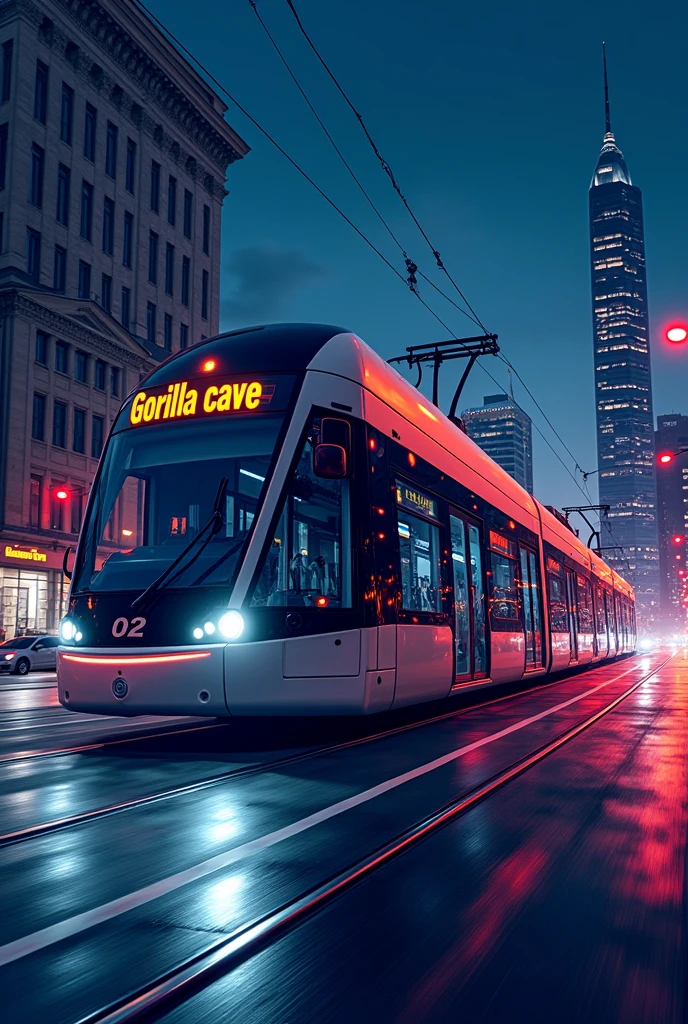 A graphic showing a tram.
Vienna, modern With the inscription Gorilla Cave The whole thing at night