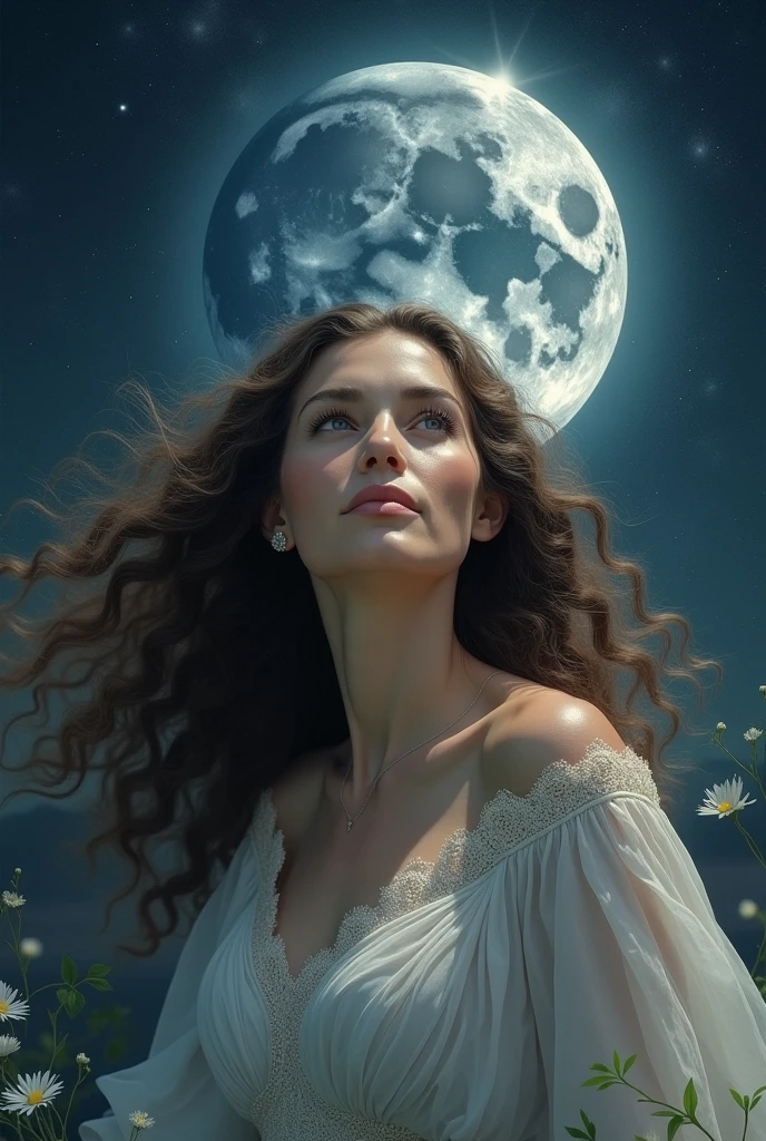 master part, (best quality: 1.2), (super fino: 1.2), illustration, (extremamente delicado e bonito: 1.2), Film angle, floating, (Olho de detalhe bonito: 1.1), (luz do detalhe: 1.1), luzes de filme, Delicate sky, Woman, cabelos brancos, olhos azuis, (rabo de cavalo alto: 1.1), capa, olhos brilhantes, (lua: 1.2), (luar: 1.1), Starry sky, (light particles: 1.1), mistborn , pintura de neve, sketching, blossoming