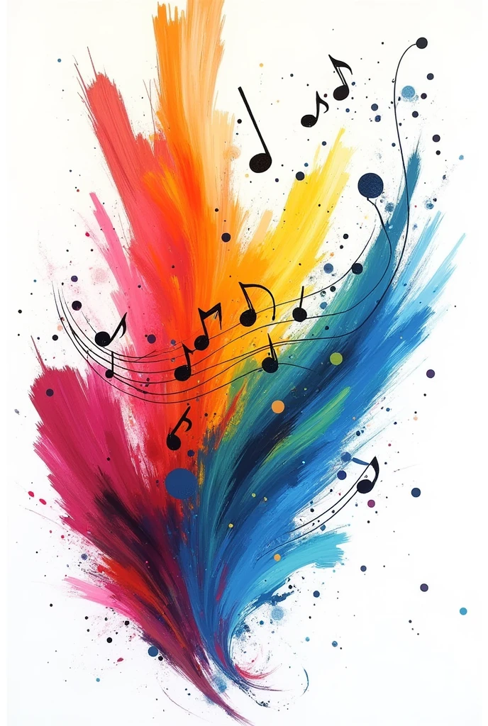 10 color brush strokes on white background, with drops of paint flowing turning in music notes