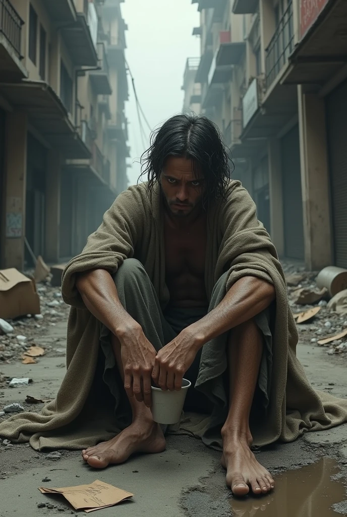 make a homeless person in terrible conditions