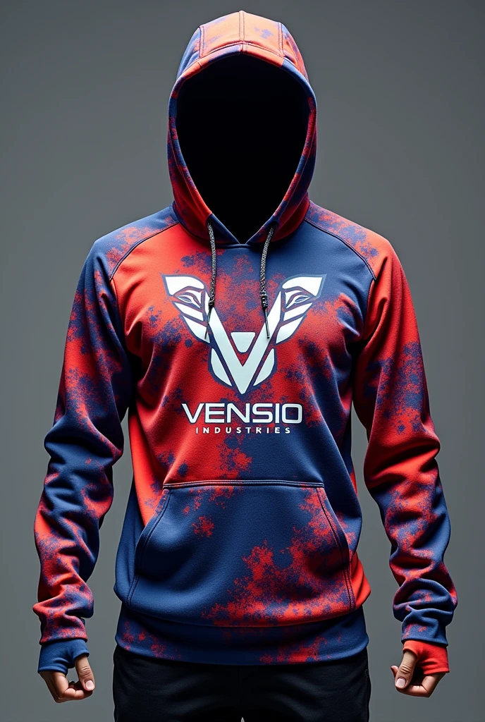 create colorful design sublimated sports hoodies with VENSIO INDUSTRIES letters on it without wear