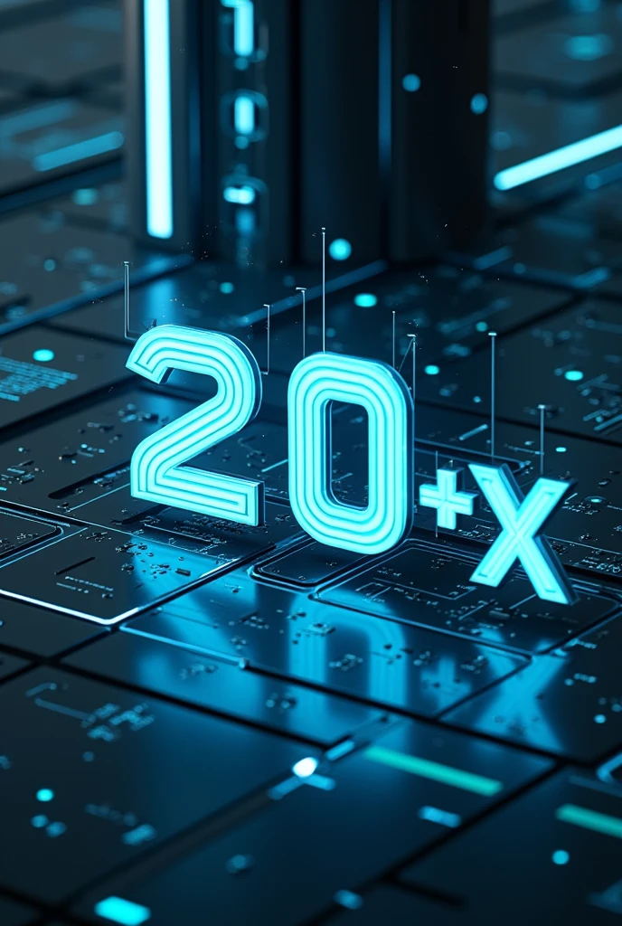 create an image with the number 20 + X in a technological scenario with the idea of supervaluing a certain asset