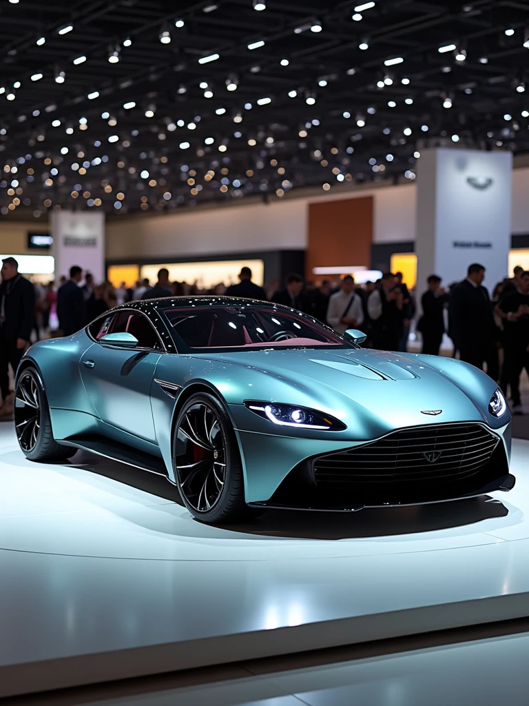 Aston Martin Real brand concept car in auto expo, include hyper realism, hd, 4k.