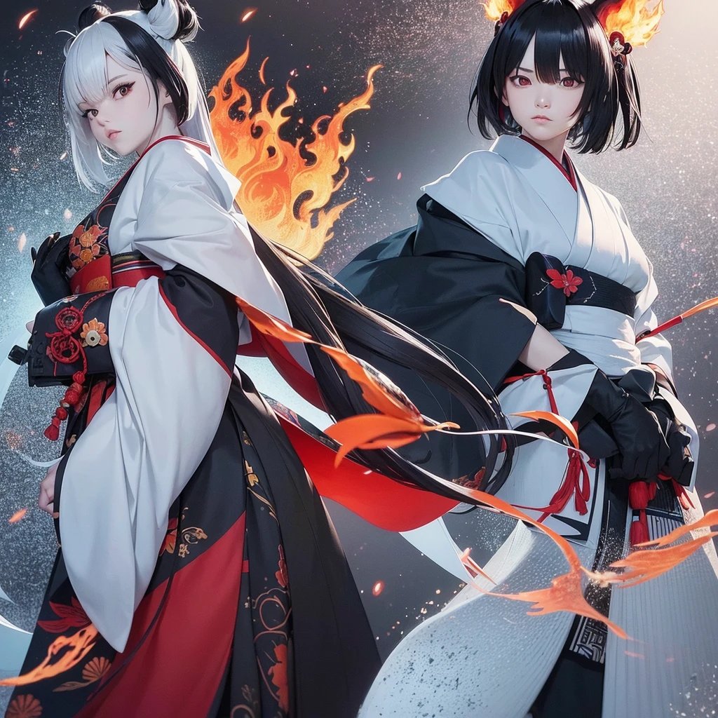 Appearance: The character should have a striking and distinct look, with traditional Japanese clothing that reflects their element (e.g., flames, water, wind, or another unique element). Their hair color and style, eye color, and accessories should complement their element.