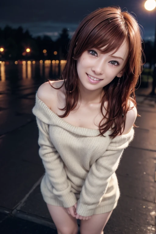 high quality, detailed,(has a bag),a girl with white water drops on her face.she is taking a shower,lots of white water droplets.(at night:2.0),green eyes.she is japanese bitch gal,standing prostitute,she has a mole under her eye,(smallest breasts),(wearing long sleeve oversized sweater dress,offshoulder,very very wet thin fabric sweater,),blunt bangs,((red hair,very wet hair and wet face,shiny face)),((wearing overknee socks)),slender,face up,nipples,temptation,(huge smile),(waiting for someone),
(Downtown at night、Big city、A street corner in the red light district at night、crowd street、lots of passersby、)((Angle from the side))