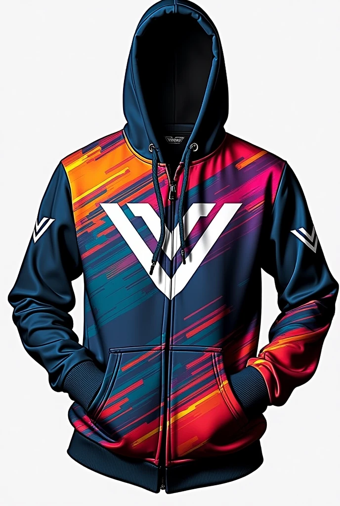 create colorful design sublimated sports hoodies with VENSIO INDUSTRIES letters on it without wear 