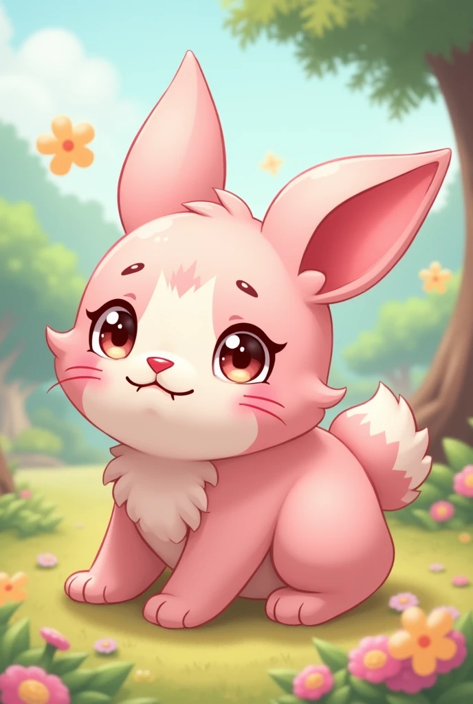 An animal that combines a rabbit and a cat Cute and fun for kids pink
