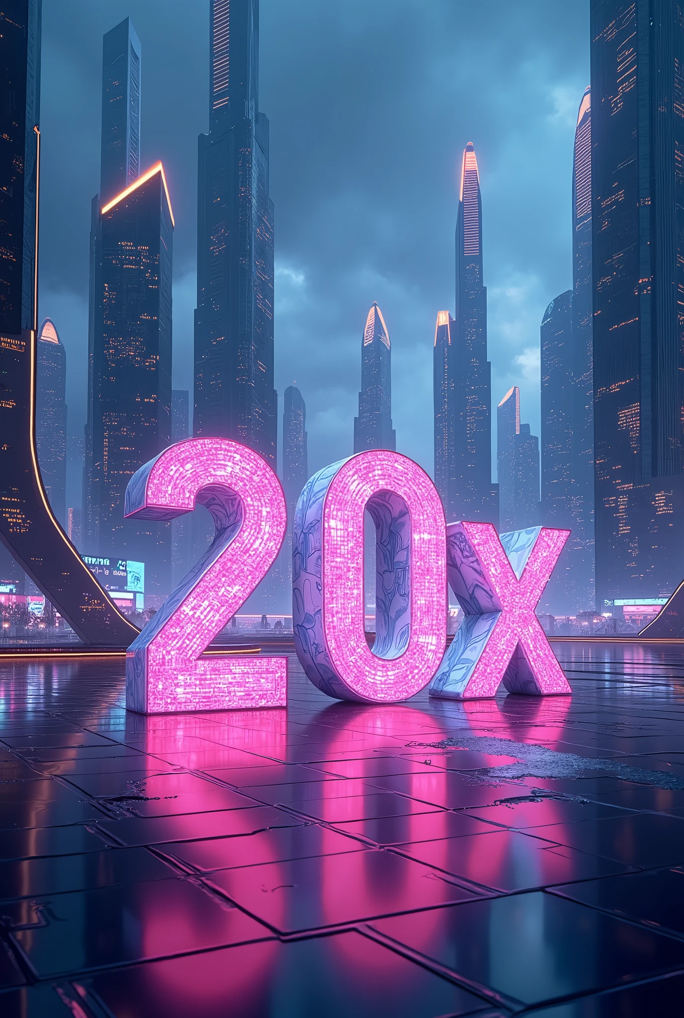 create an image with the number 20 X in a technological scenario with the idea of super appreciation of a certain asset