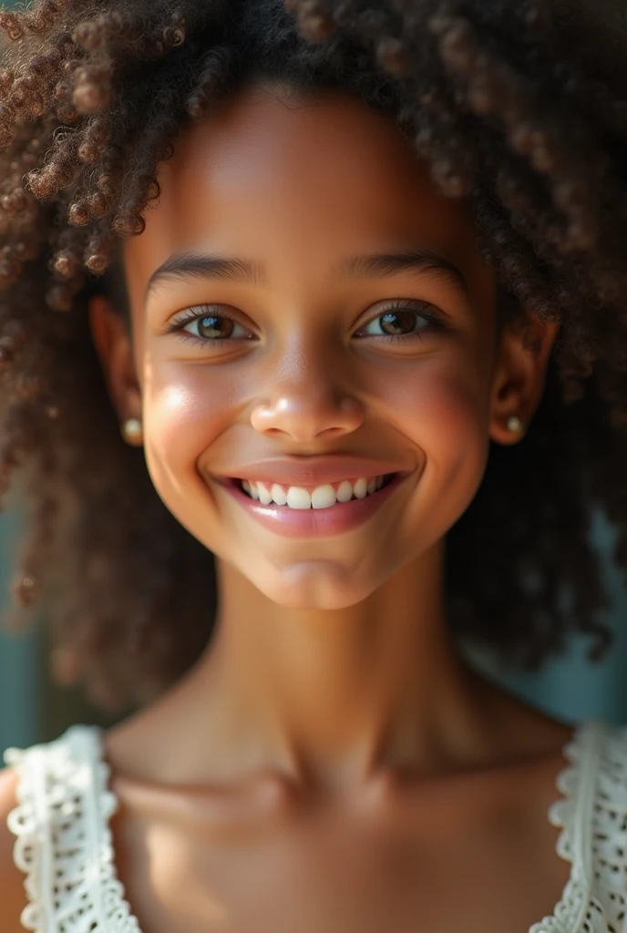 A French mixed-race girl with a breathtaking smile