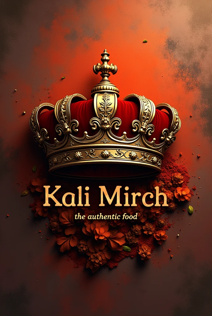 A logo with royalty and food theme with restaurant name and tag line
KALI MIRCH the authentic food