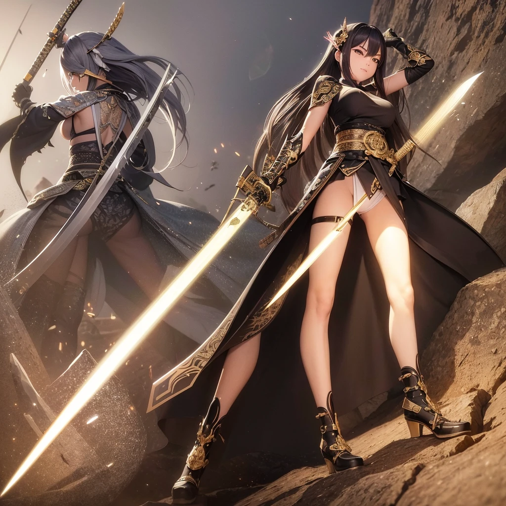 Weapon: Design a custom weapon, such as a katana, naginata, or any other traditional weapon, that has features representing their element. The weapon might have engravings, glowing effects, or an elemental aura.