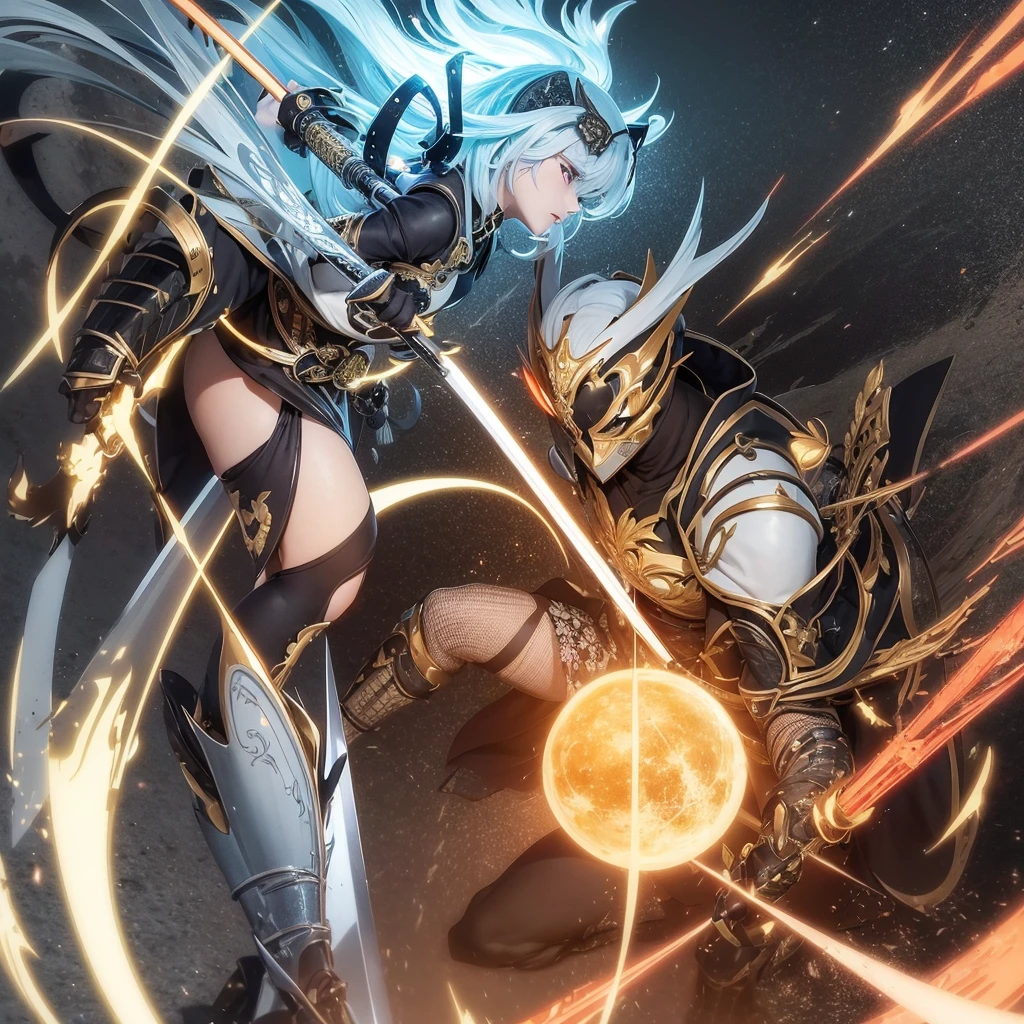 Weapon: Design a custom weapon, such as a katana, naginata, or any other traditional weapon, that has features representing their element. The weapon might have engravings, glowing effects, or an elemental aura.