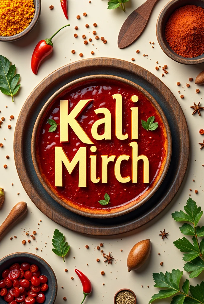 A logo with authentic and food theme with restaurant name  and tag line
KALI MIRCH the authentic food 