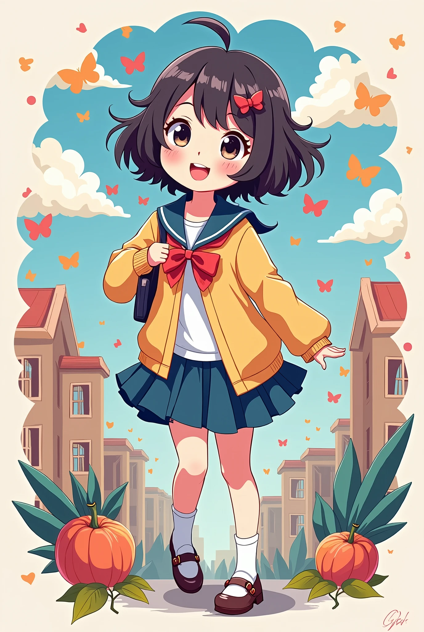 アニメ, cartoon rendering, illustration,2d, 2d digital art,Fine contour lines,high school girl