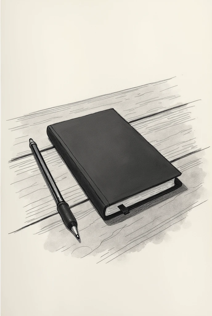 create a drawing of a small black notebook that is on the table remember that it is a drawing not a real image