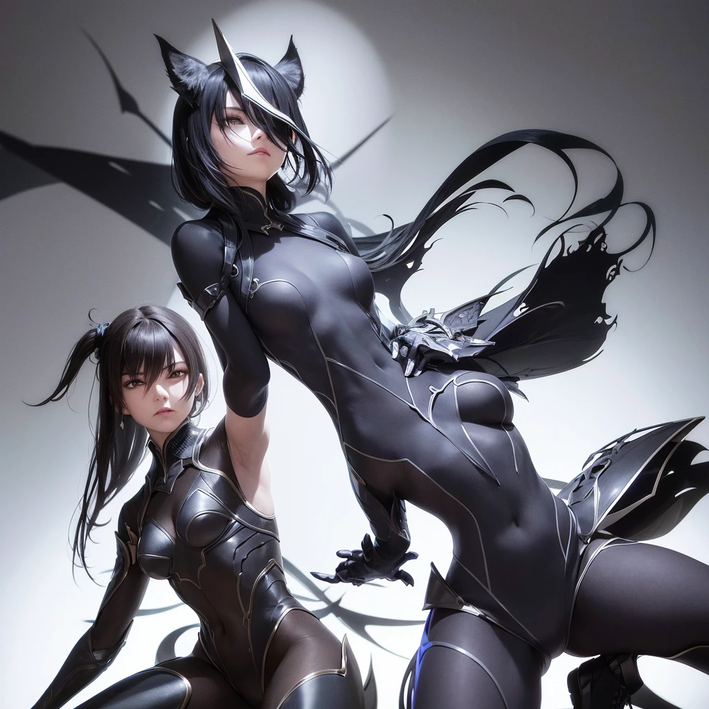 A woman fused with a wasp。Compound eyes、Tai Chen、Has antennae。Orange and black stripes、Large wings that are black and transparent。Equipped with a fencing sword。Stylish transforming hero。Special Effects。