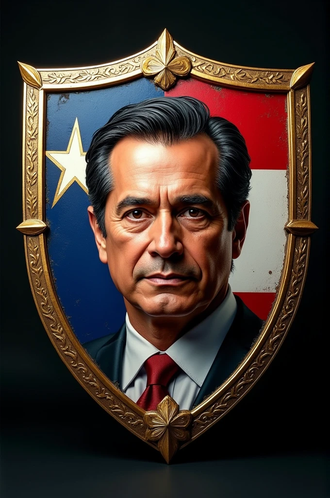 Costa Rican shield with the face of current president Rodrigo Chávez