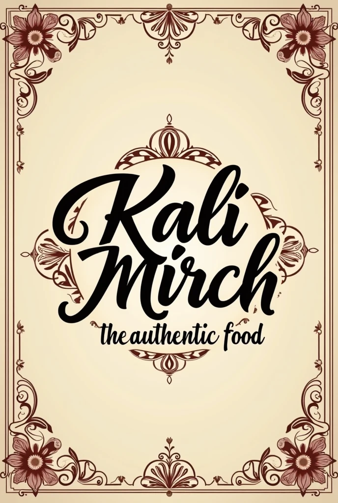 A logo with authentic and food royal theme with restaurant name and tag line
KALI MIRCH the authentic food