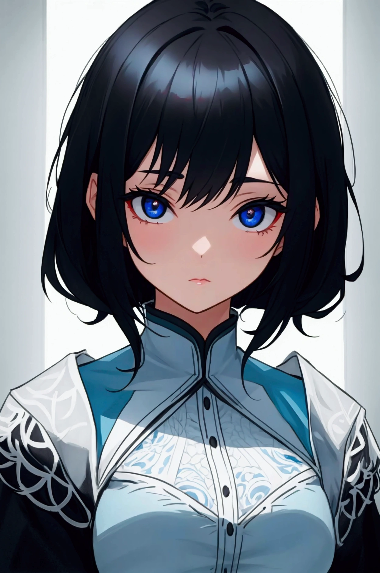 girl,black hair hidden blue light , black eyes