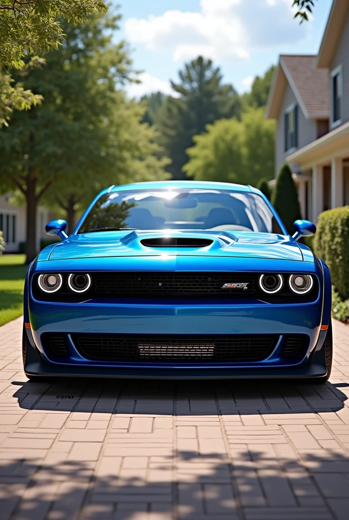 Real life 2019 blue hellcat with black rims in driveway