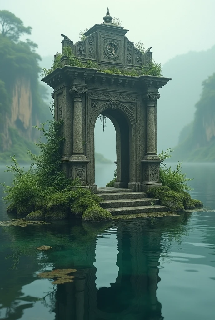 A temple submerged in water