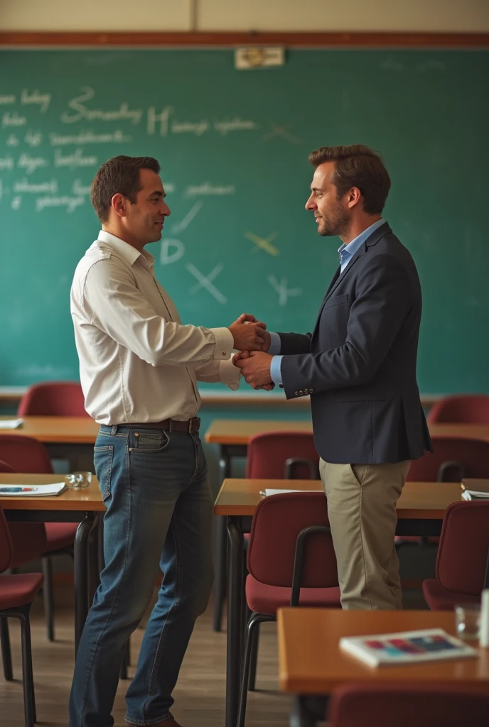 Create an image of a teacher beating a student