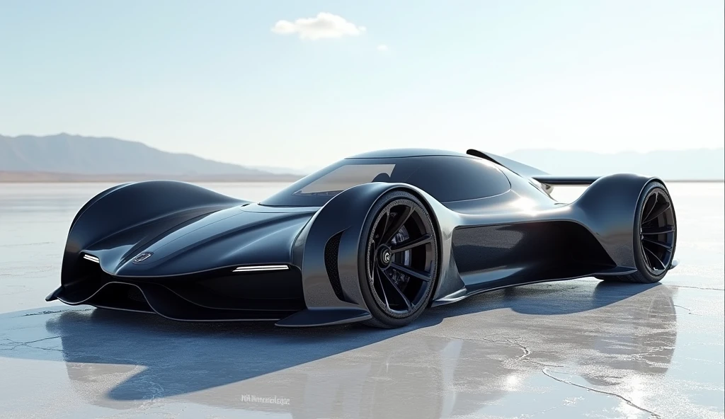 A hyper unreal cyber super car, made of latest technology materials with black rubber pipes on the sides for turbo air ingine, made to cross the enormous salt flats. made on zbrush hyper detailed, artstation inspired 8k uhd