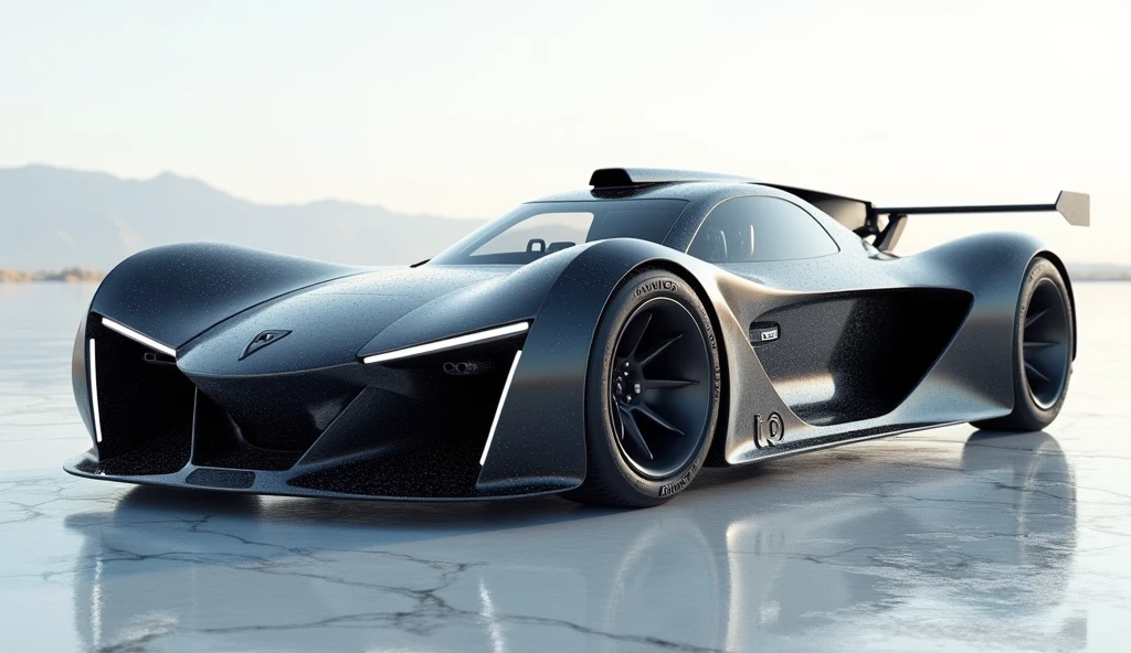 A hyper unreal cyber super car, made of latest technology materials with black rubber pipes on the sides for turbo air ingine, made to cross the enormous salt flats. made on zbrush hyper detailed, artstation inspired 8k uhd
