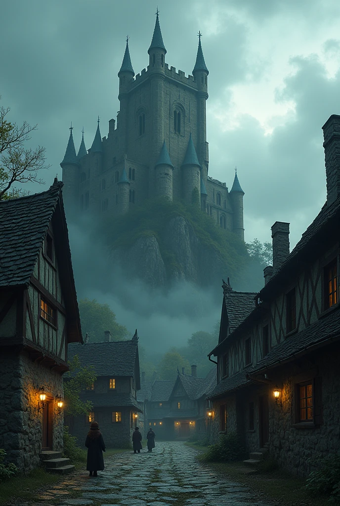 **Describe the old castle in the village. What do the villagers believe about it, and how does its appearance contribute to these beliefs