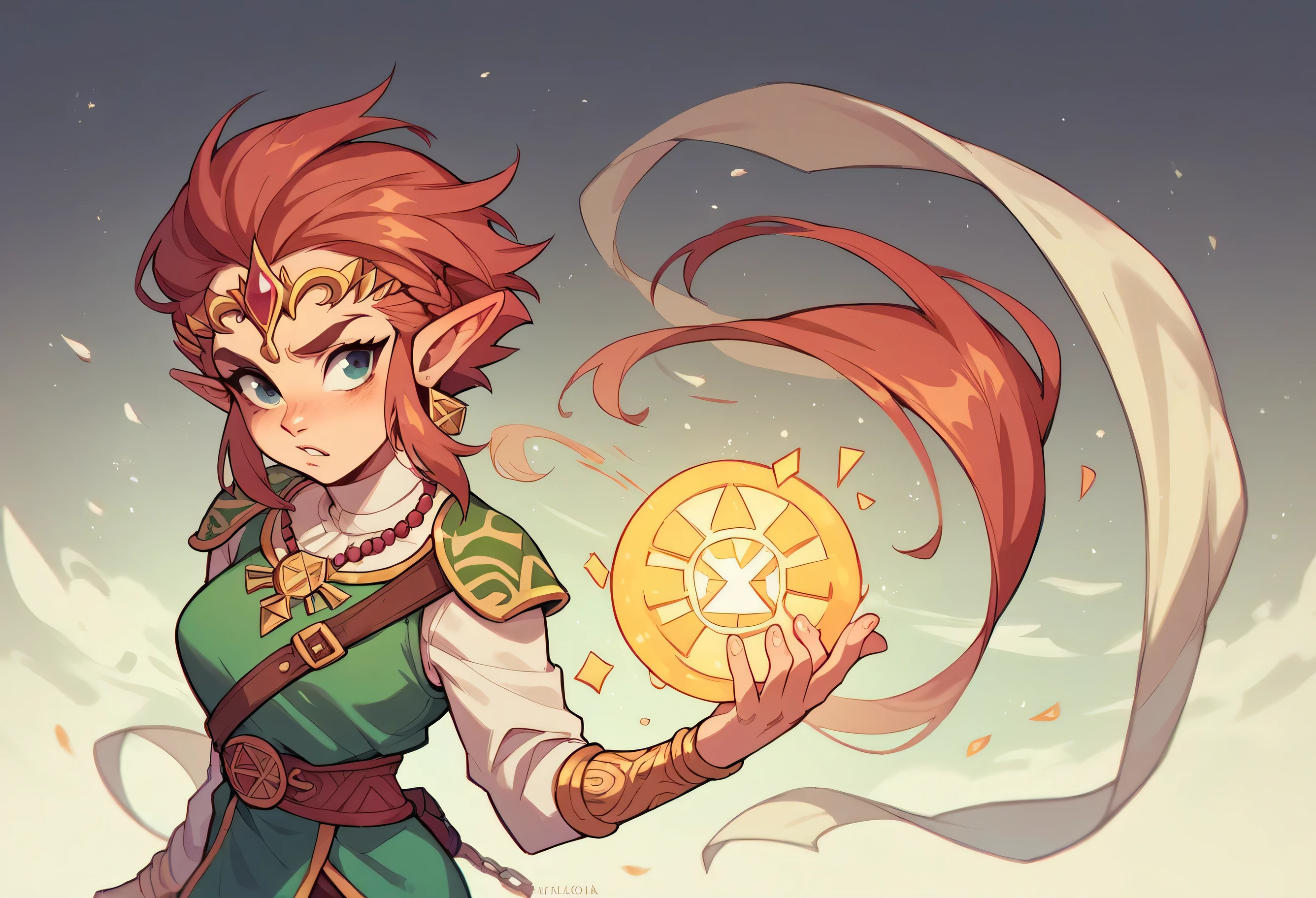 Create an image like Zelda's adventure。
A little dark in color