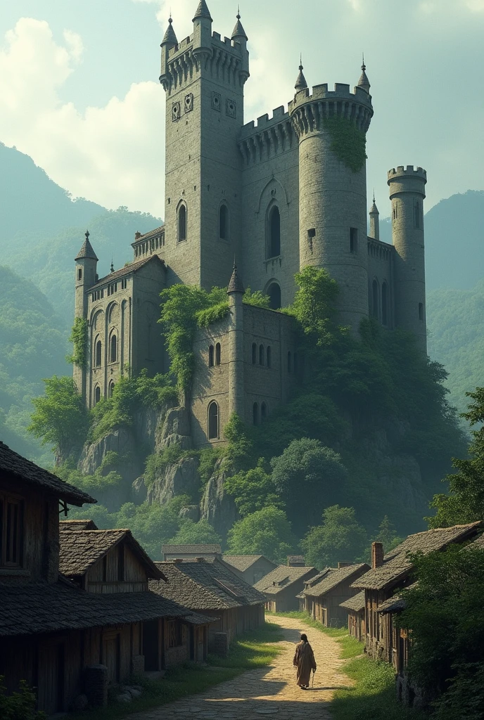 **Describe the old castle in the village in india. What do the villagers believe about it, and how does its appearance contribute to these beliefs