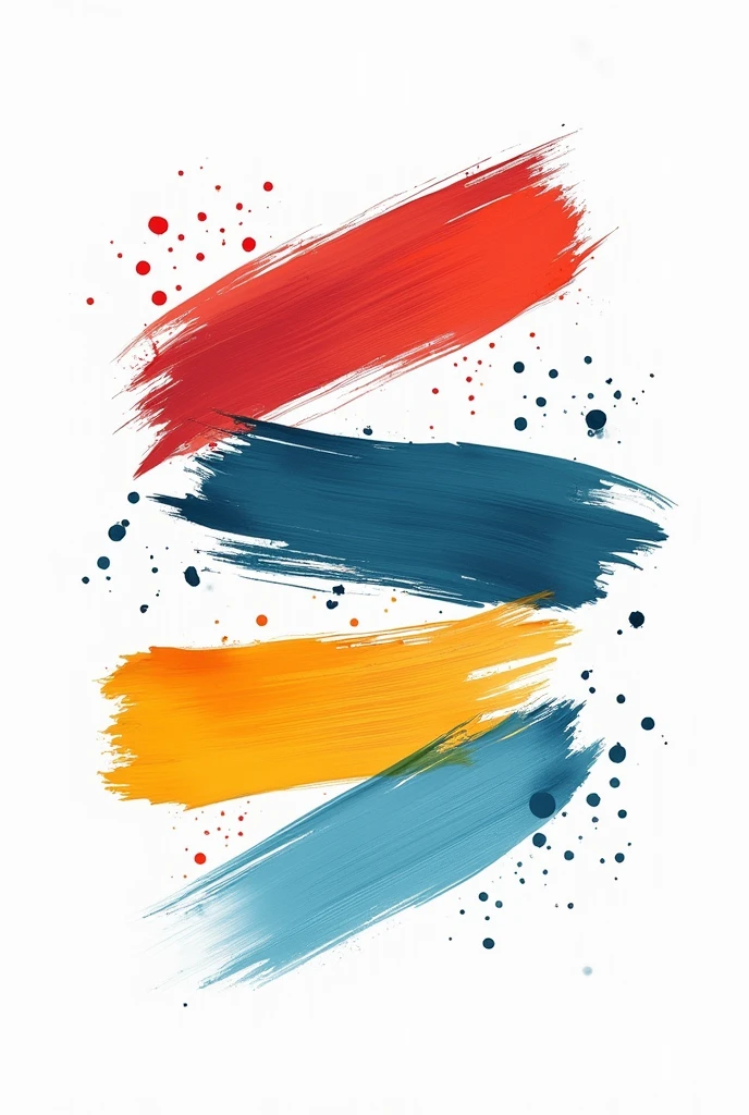 three mixed vibrant color brush strokes horizontal on white background, with drops of paint