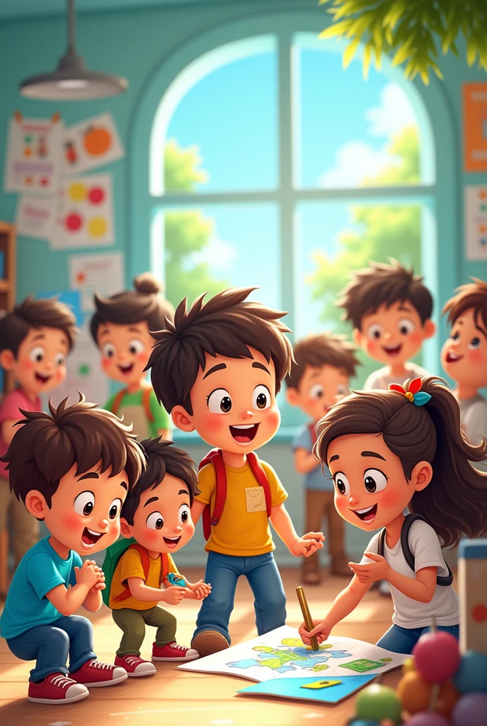Cartoon s having fun and learning