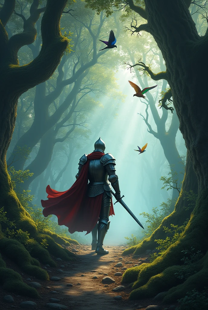 Further ahead, Leo the knight found a dark forest full of trees that talked and moved. The trees tried to grab him, but Leo was very fast and brave. He asked the birds of the forest for help, who guided him through a secret path to the other side.