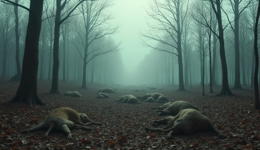 Pictures of landslides resulting in the sudden death of animals