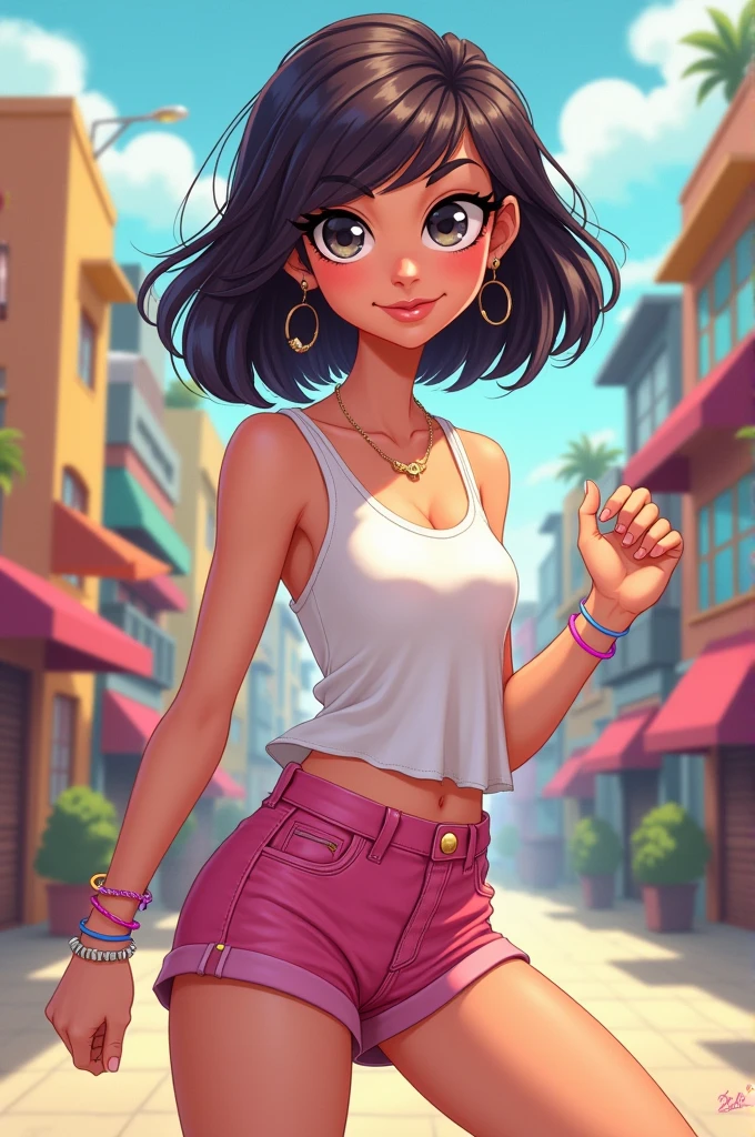Cartoon drawing of a beautiful short girl