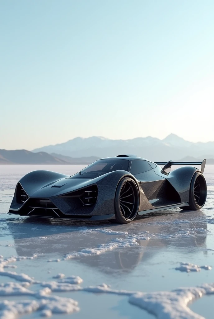 A hyper unreal cyber super car, made of latest technology materials with black rubber pipes on the sides for turbo air ingine, made to cross the enormous salt flats. made on zbrush hyper detailed, artstation inspired 8k uhd
