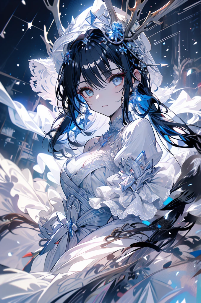 (((beautiful))), (((kimono, Snow Scene))), ((Black Hair, parted bangs, forehead, ponytail, hair ornaments, Chubby)), One Woman, Large Breasts, Huge Saggy Tits, Cleavage, Glowing Skin, (((Intricate details))), High resolution, ((Intricate details, Ultra-detailed)), Are standing, from front, bust up, (looking at viewer, look at viewer), Red cheeks, A big smile, smile, night,