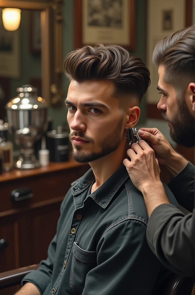 Low fade expanded haircut in barbershop