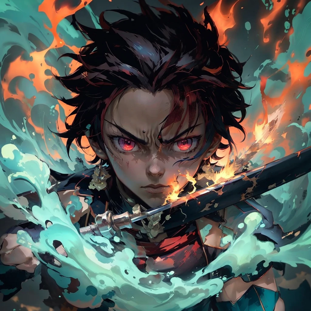anime character with a sword in front of a fire and water background, cute guy in the art Demon Slayer, Demon Slayer art style, Demon Slayer rui fanart, badass anime 8 k, Demon Slayer, arte chave do anime, 4 k manga wallpaper, Kimetsu no yaiba, Anime Wallaper, anime epic artwork, Anime Art Wallpaper 8K, Arte do local