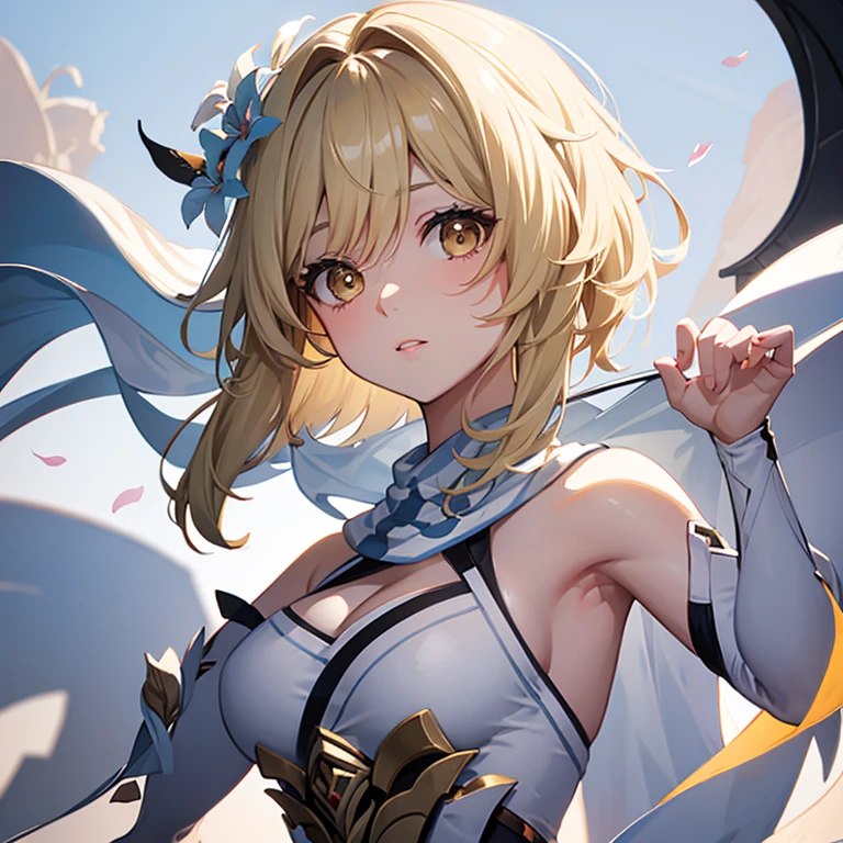 Portrait Face up image Front image woman Big Breasts cute Background white Bare Top Dresses Blonde Layered Bob Middle wind