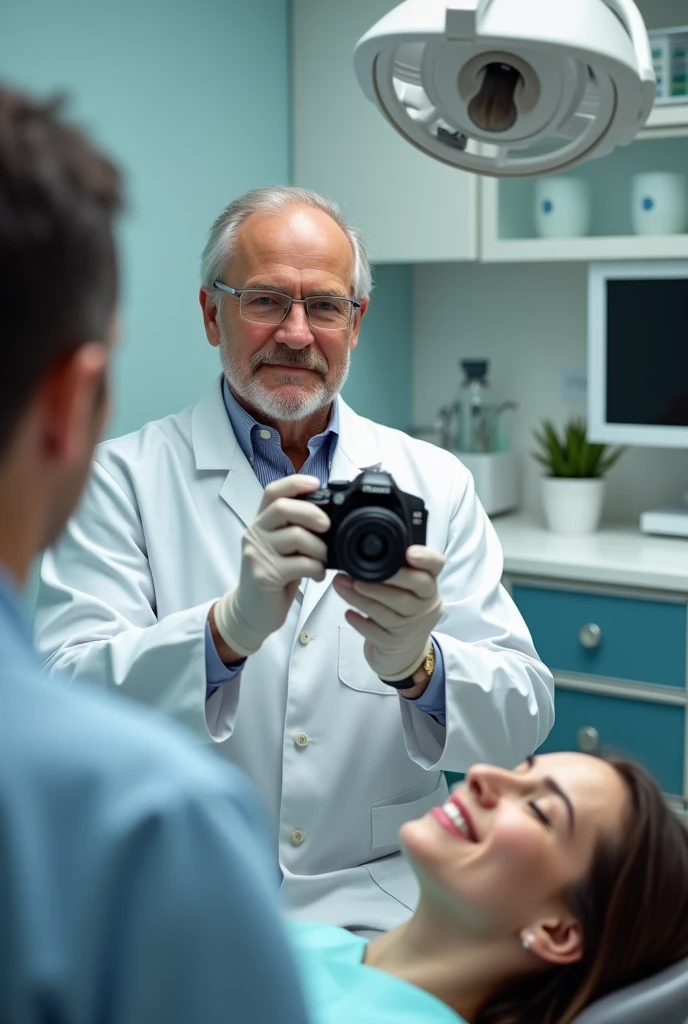 Man dentist taking positioning photo, in your office 